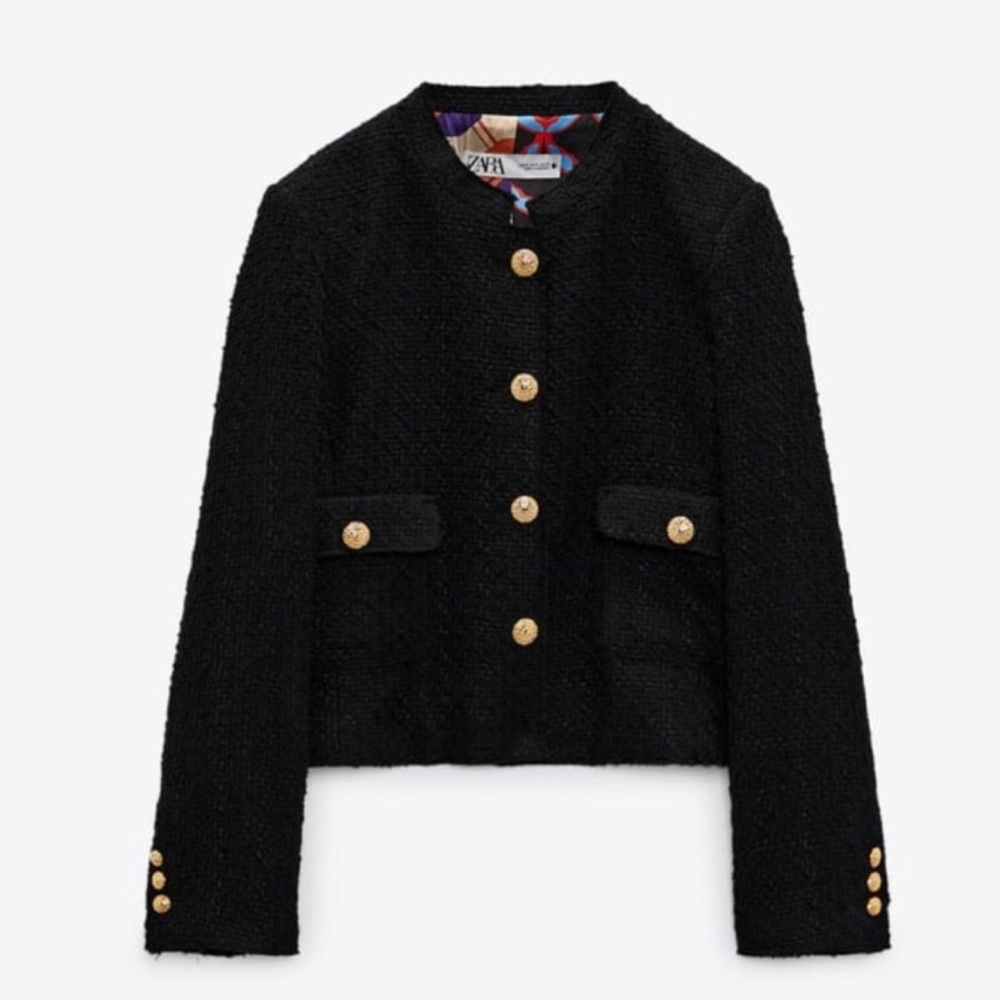 Zara tweed textured black jacket gold button